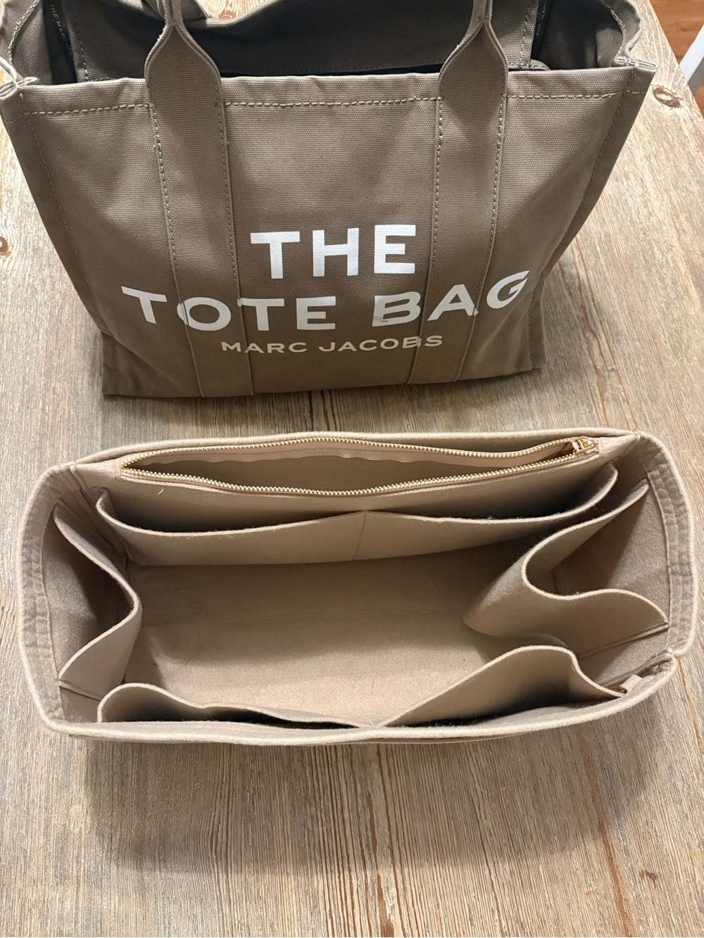 Marc Jacobs Taupe Canvas Tote with Matching Organizer Insert